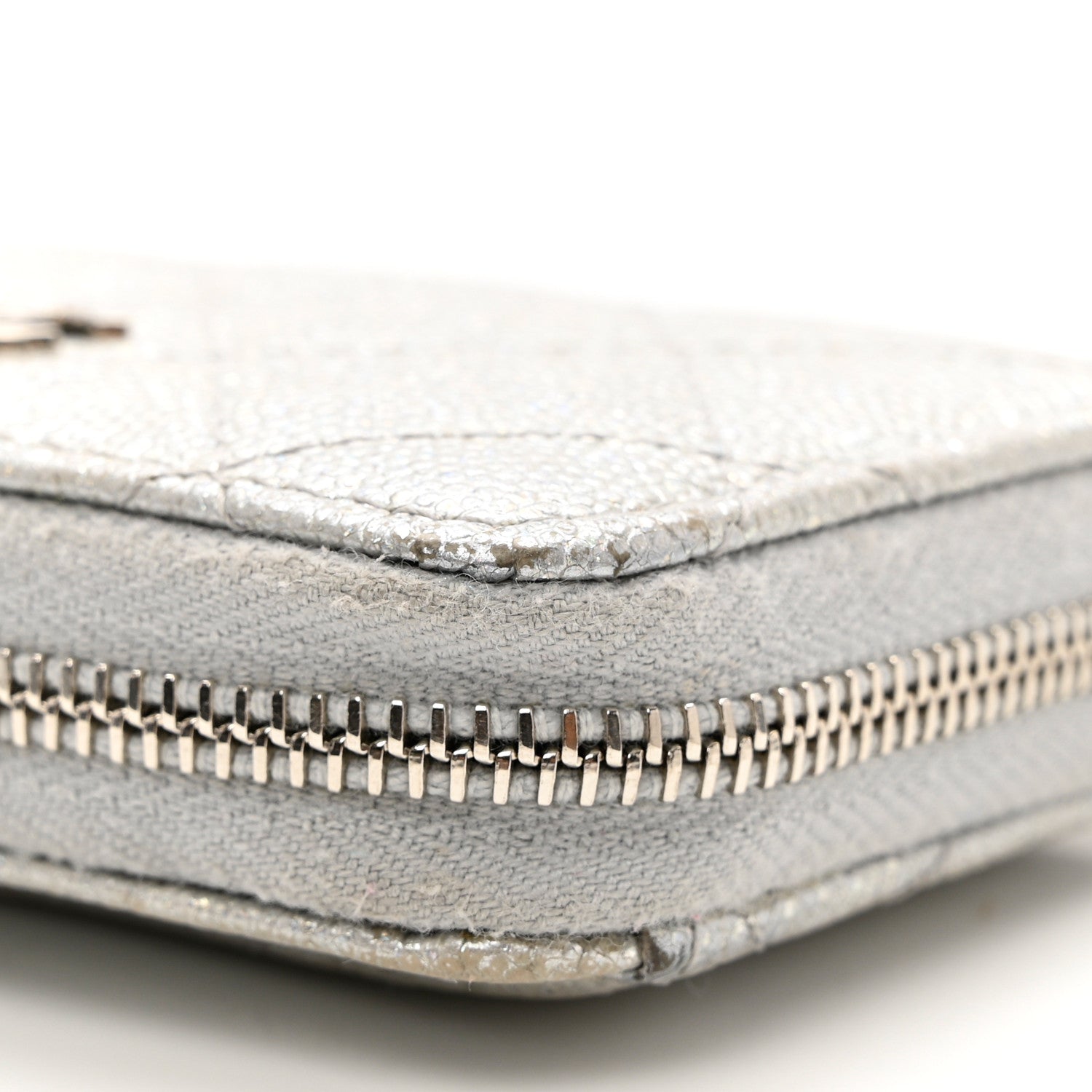 Chanel Glittered Metallic Caviar Quilted Zip Coin Purse Wallet Silver 8 of 10