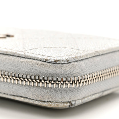 Chanel Glittered Metallic Caviar Quilted Zip Coin Purse Wallet Silver 8 of 10