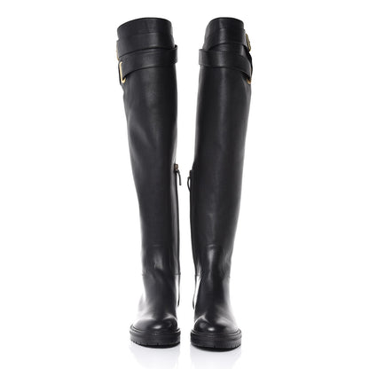 Valentino Garavani Calfskin Knee High Buckle Boots 36 Black 2 of 8