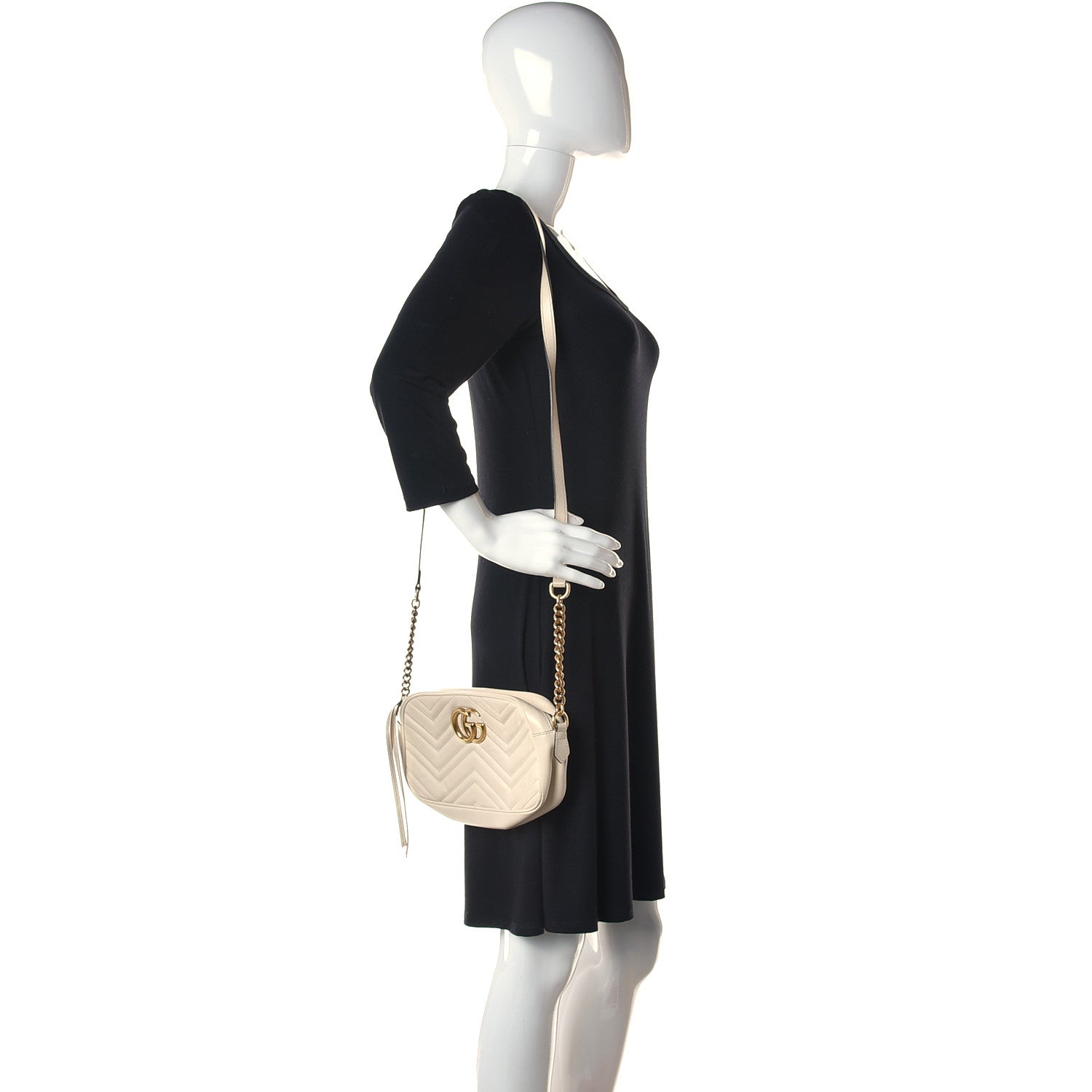 Gucci Calfskin Matelasse Small GG Marmont Chain Shoulder Bag White 2 of 10