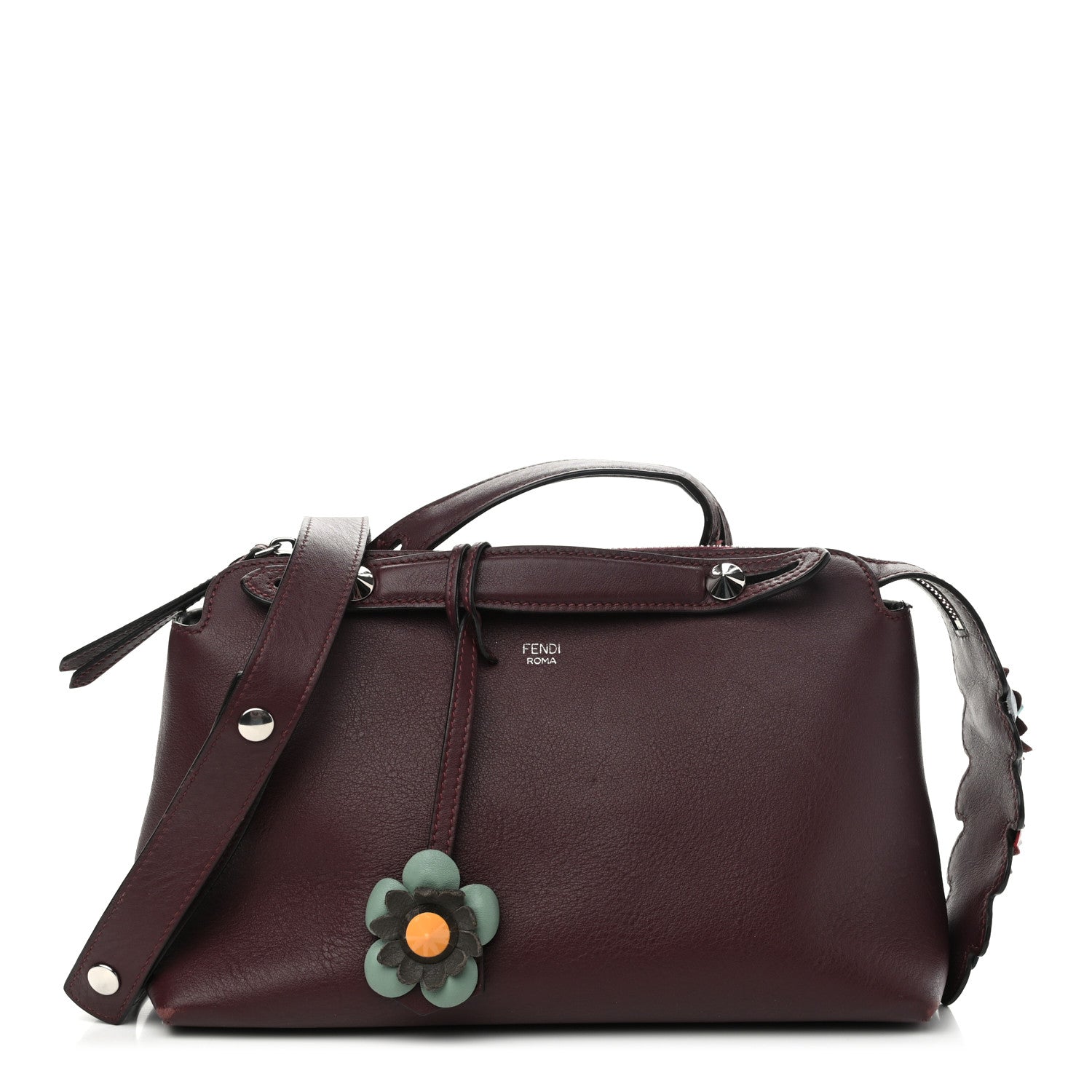 Fendi Vitello Dolce Flowerland Studded Medium By The Way Boston Bag Bordeaux Multicolor 1 of 12