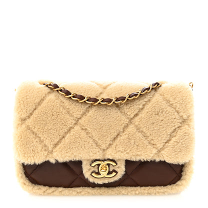 Chanel Shearling Lambskin Quilted Furry Coco Flap Beige Dark Brown 1 of 21