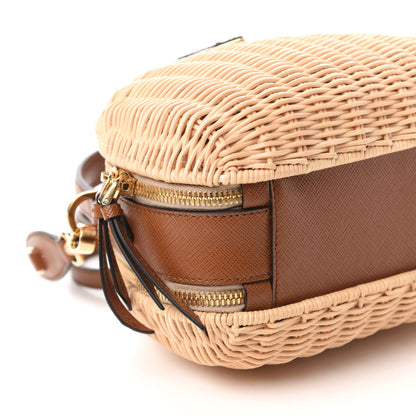 Prada Wicker Saffiano Midolino Odette Top Handle Bag Beige Cognac 6 of 9