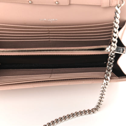 Saint Laurent Grain De Poudre Matelasse Chevron Monogram Chain Wallet Pale Pink 5 of 12