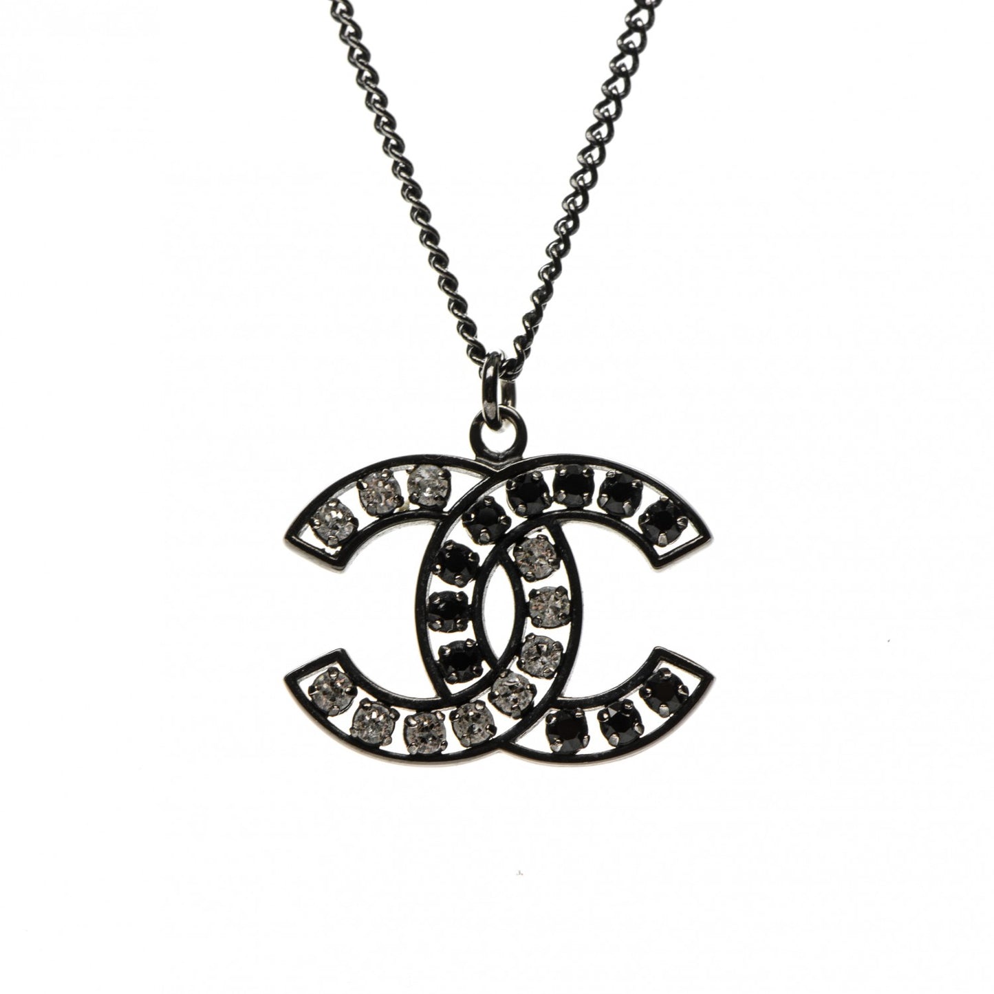 Ruthenium Crystal CC Necklace Black