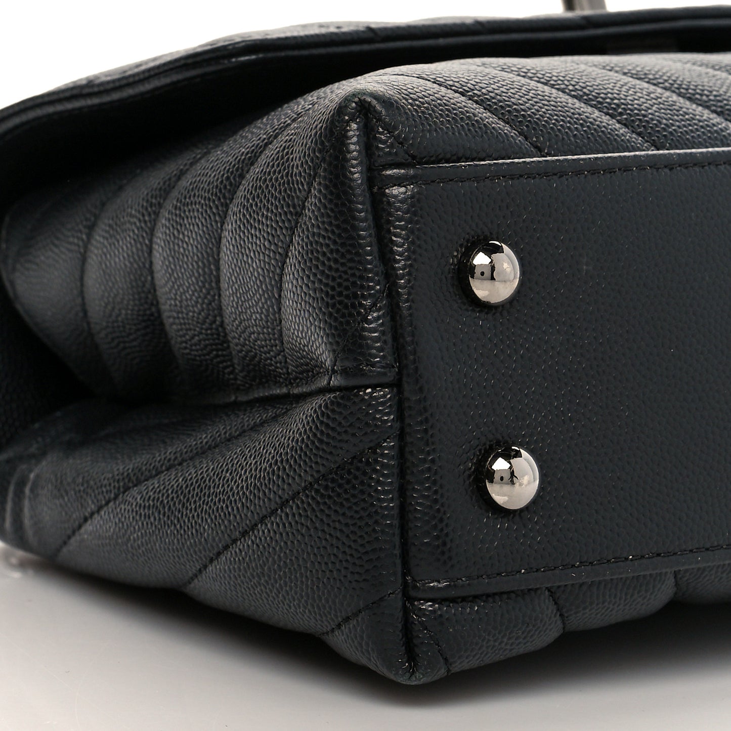 Caviar Chevron Quilted Mini Coco Handle Flap Black