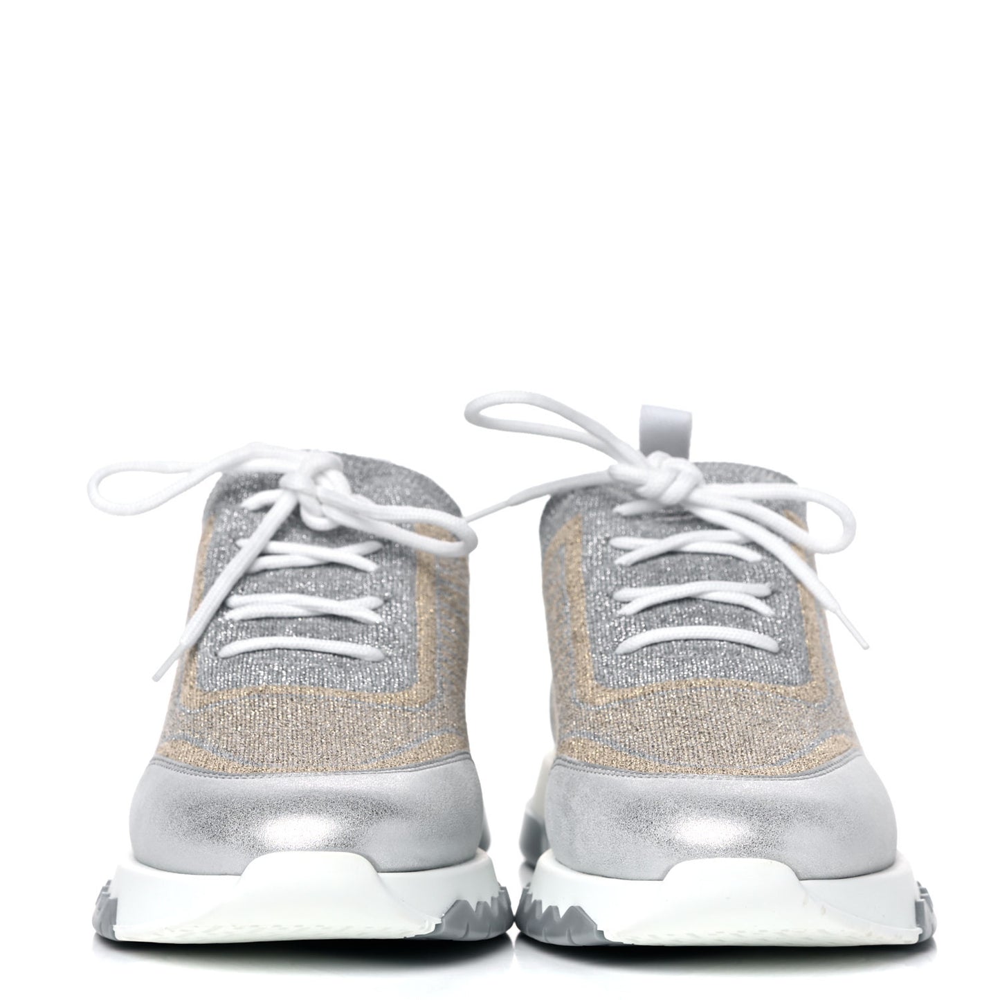 Metallic Technical Canvas Goatskin Bouncing Sneakers 37 White