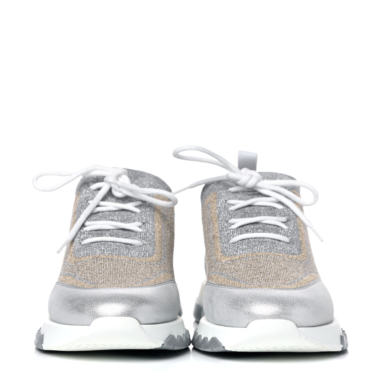 Hermes Metallic Technical Canvas Goatskin Bouncing Sneakers 37 White 2 of 9