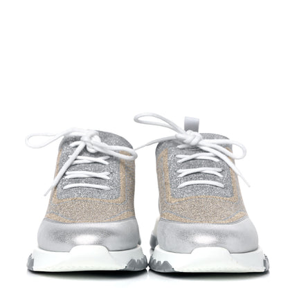 Hermes Metallic Technical Canvas Goatskin Bouncing Sneakers 37 White 2 of 9