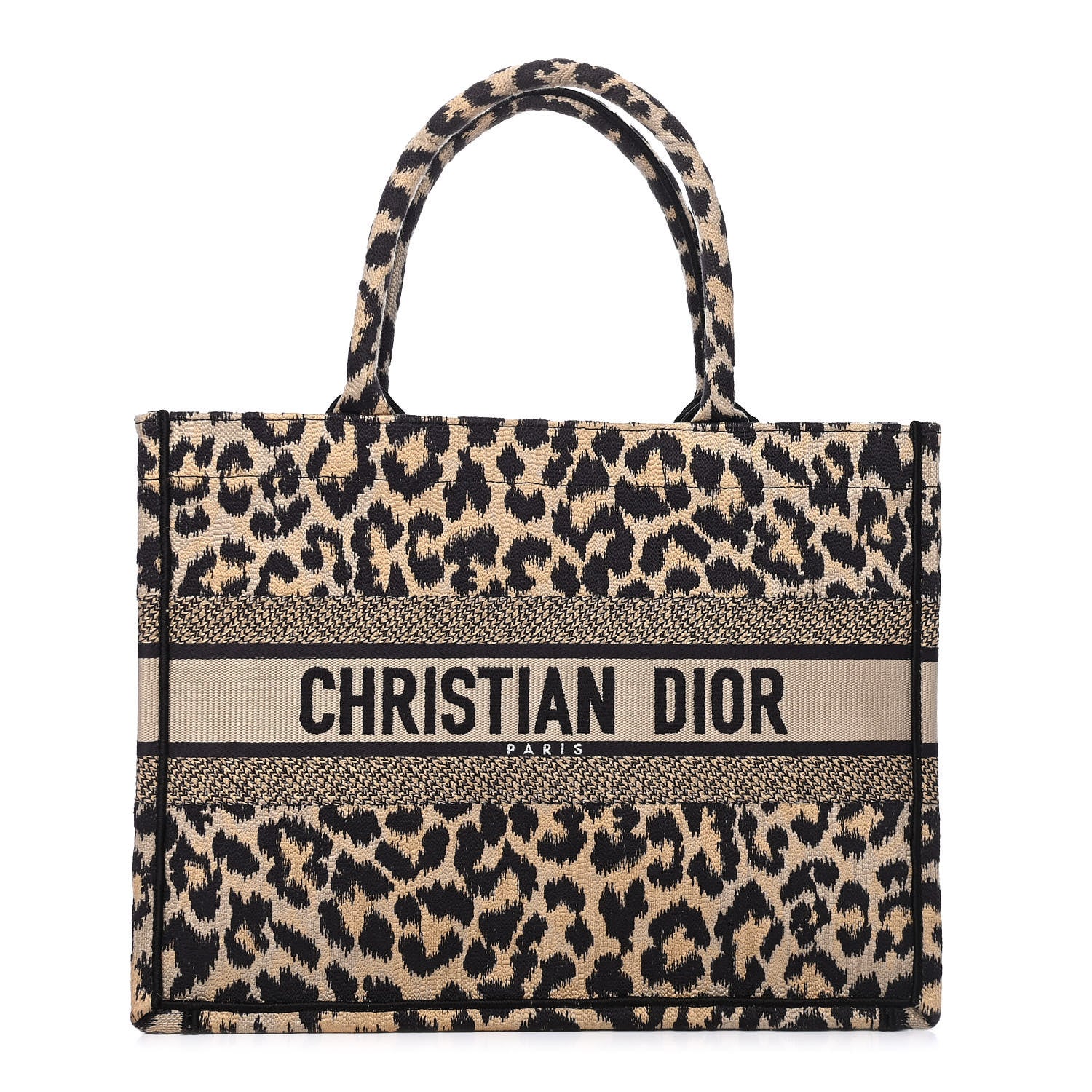 Christian Dior Canvas Mizza Embroidered Medium Leopard Book Tote