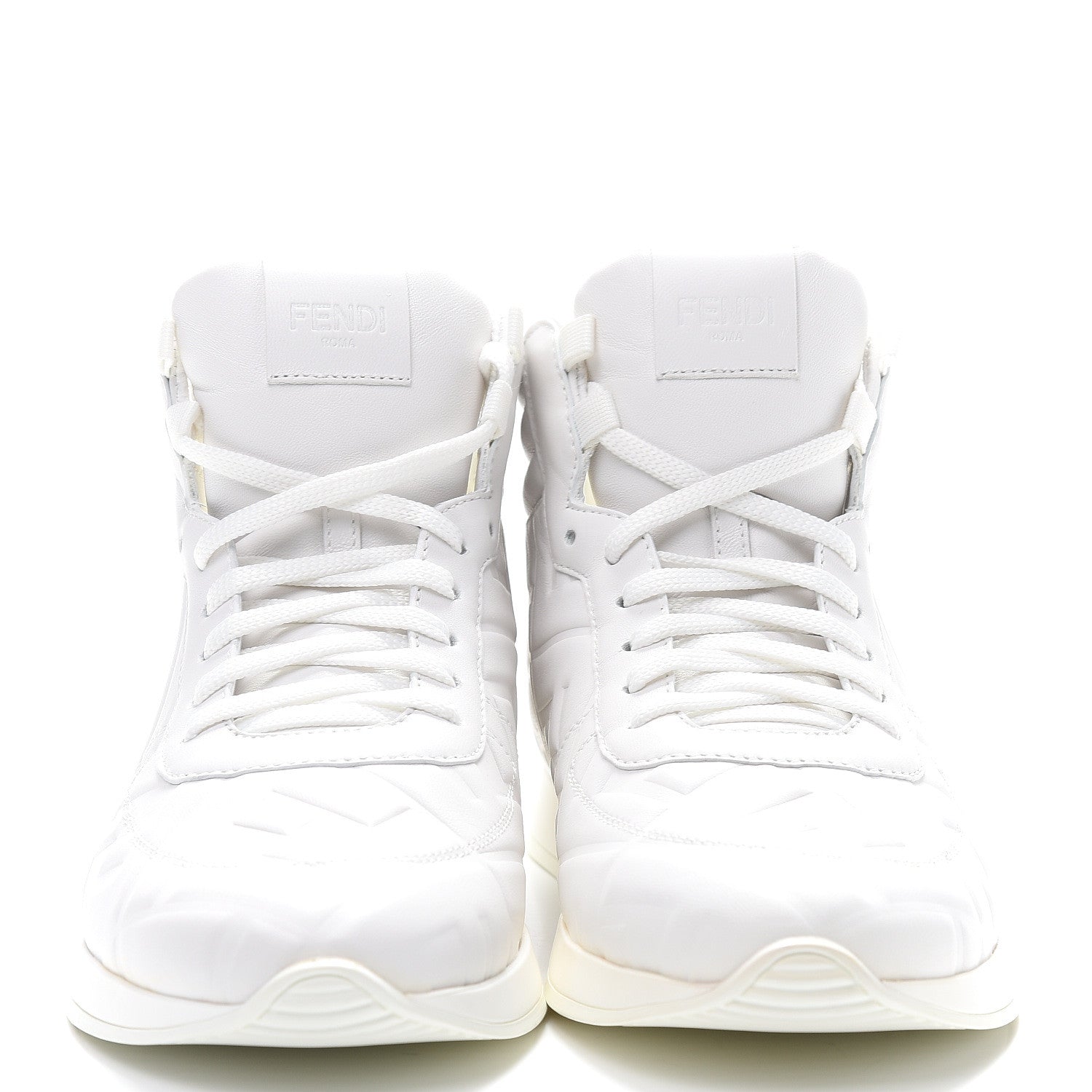 Fendi Nappa Macro FF Embossed Womens High Top Sneakers 37.5 White Ice 3 of 8