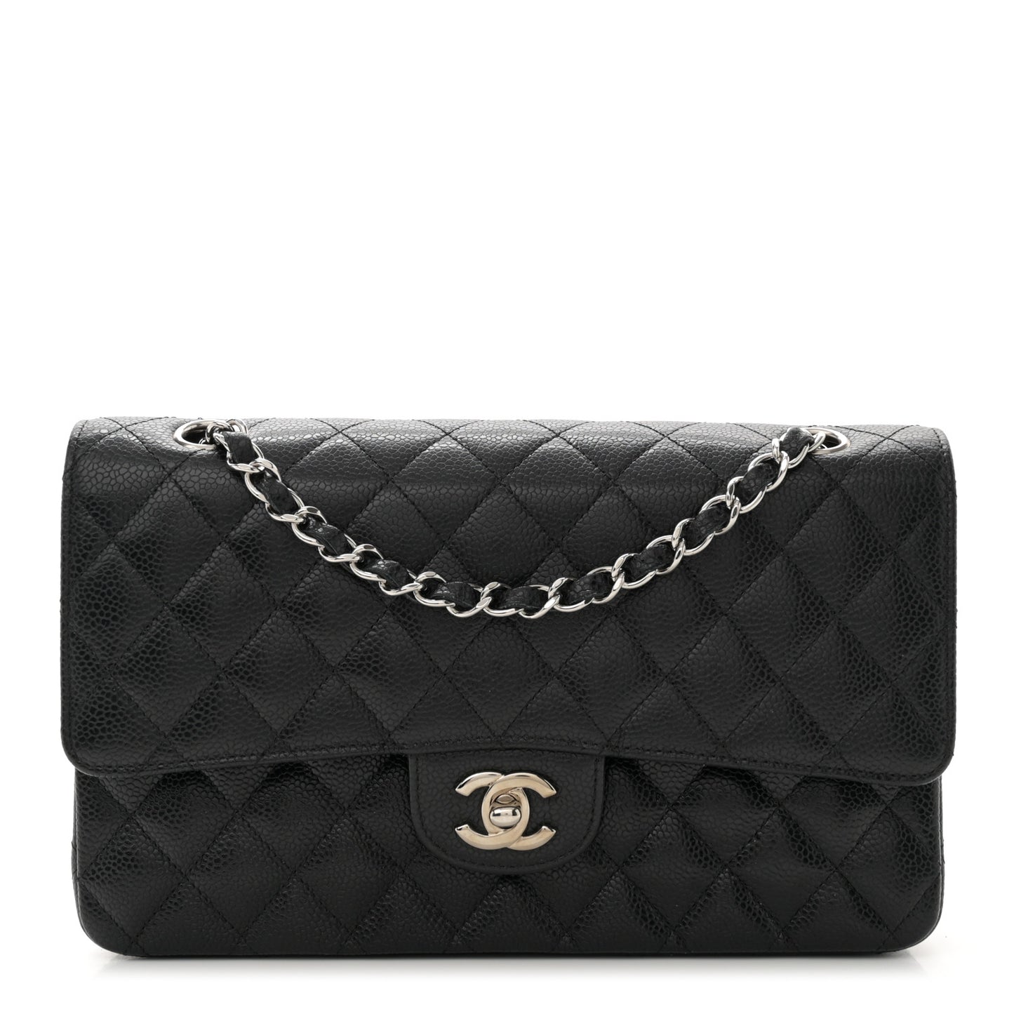 Caviar Quilted Medium Double Flap Black