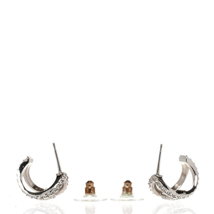 Chanel Crystal Strass CC Double Hoop Earrings Silver 3 of 5