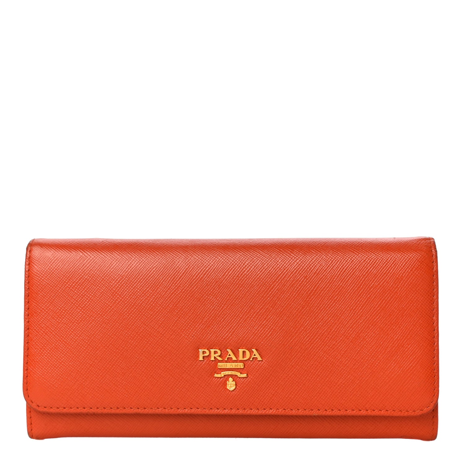 Prada Saffiano Metal Continental Flap Wallet Papaya 1 of 14