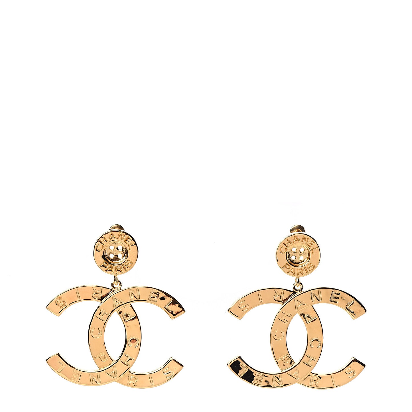 Metal Large Paris Button Earrings Gold