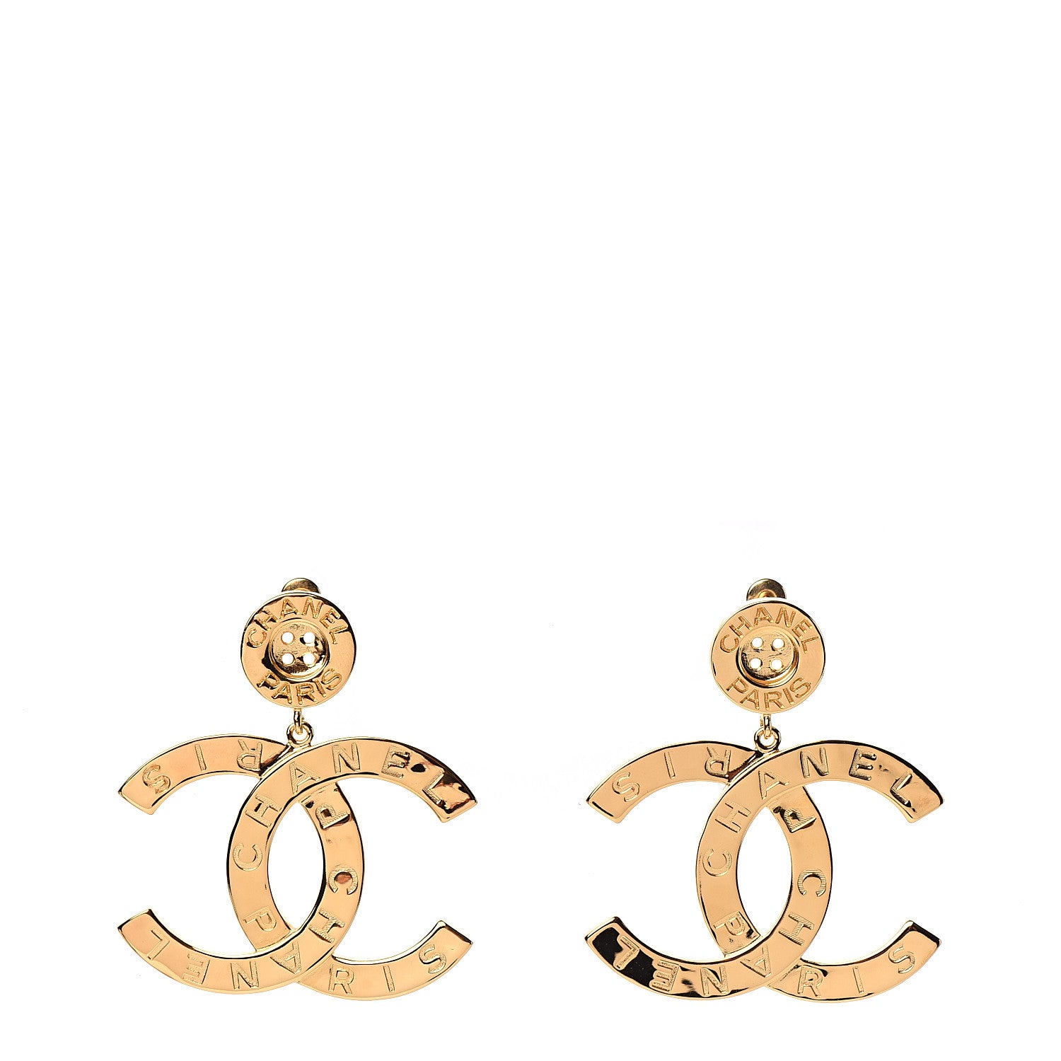 Chanel Metal Large Paris Button Earrings Gold 1 of 5