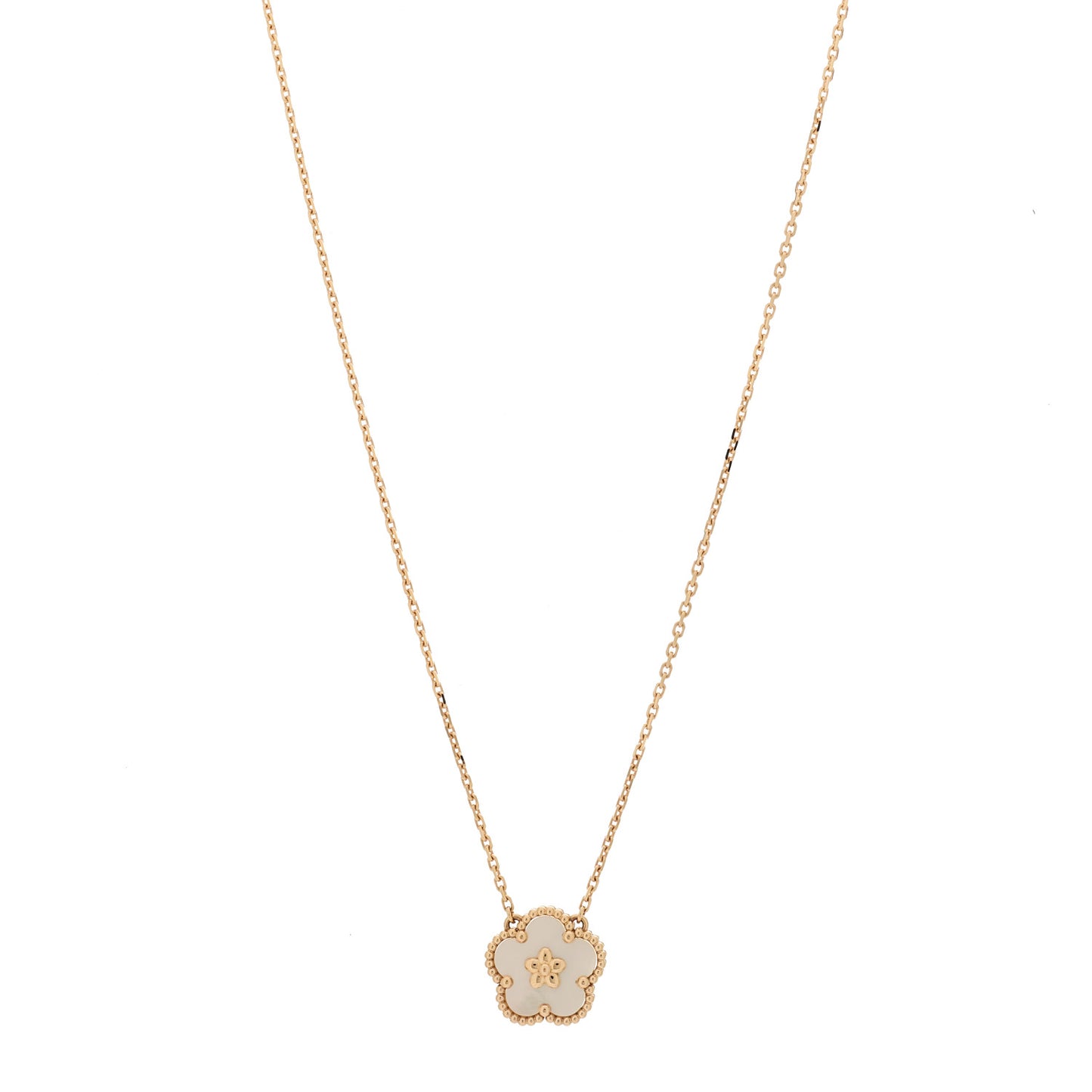 18K Rose Gold Mother of Pearl Lucky Spring Plum Blossom Necklace