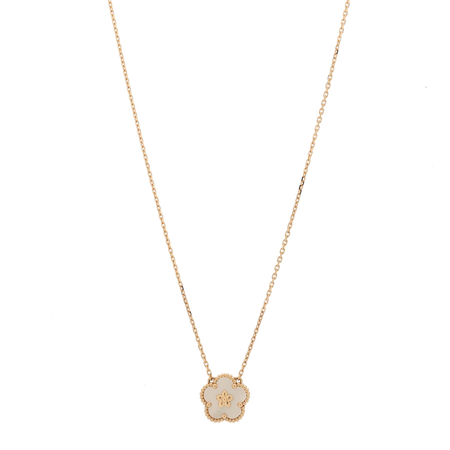 Van Cleef & Arpels 18K Rose Gold Mother of Pearl Lucky Spring Plum Blossom Necklace 1 of 6