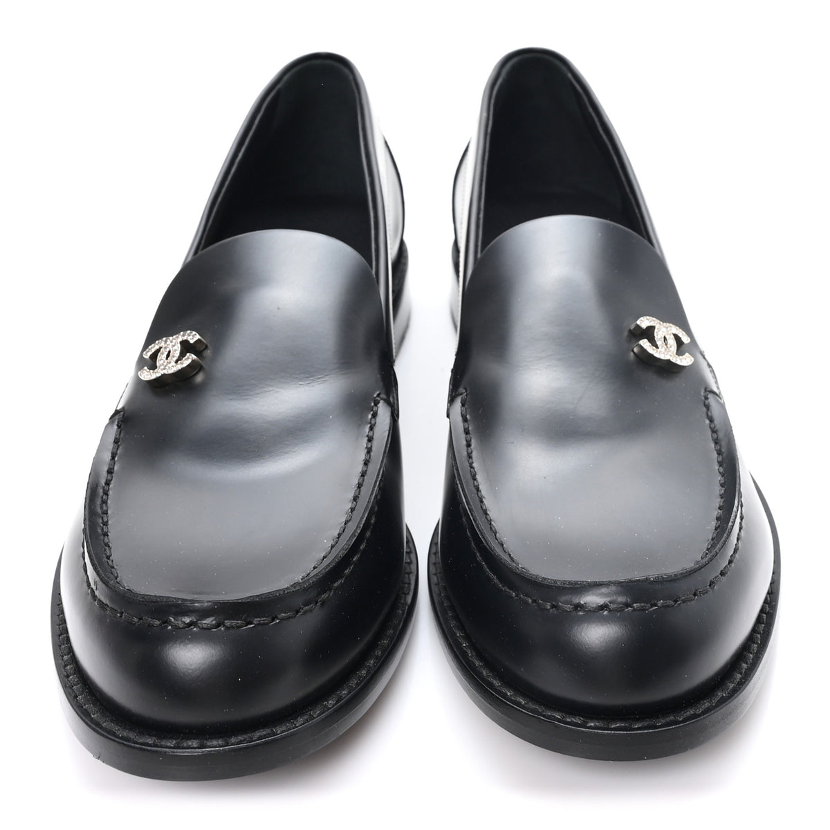 Calfskin Crystal CC Mocassin Loafers 39 Black