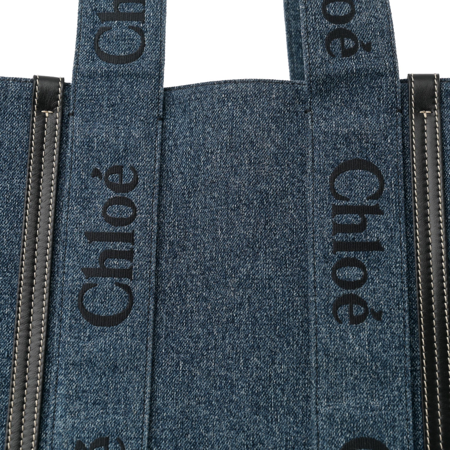 Chloe Denim Calfskin Large Woody Ribbon Tote Blue 8 of 10