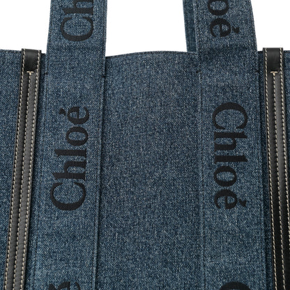 Chloe Denim Calfskin Large Woody Ribbon Tote Blue 8 of 10