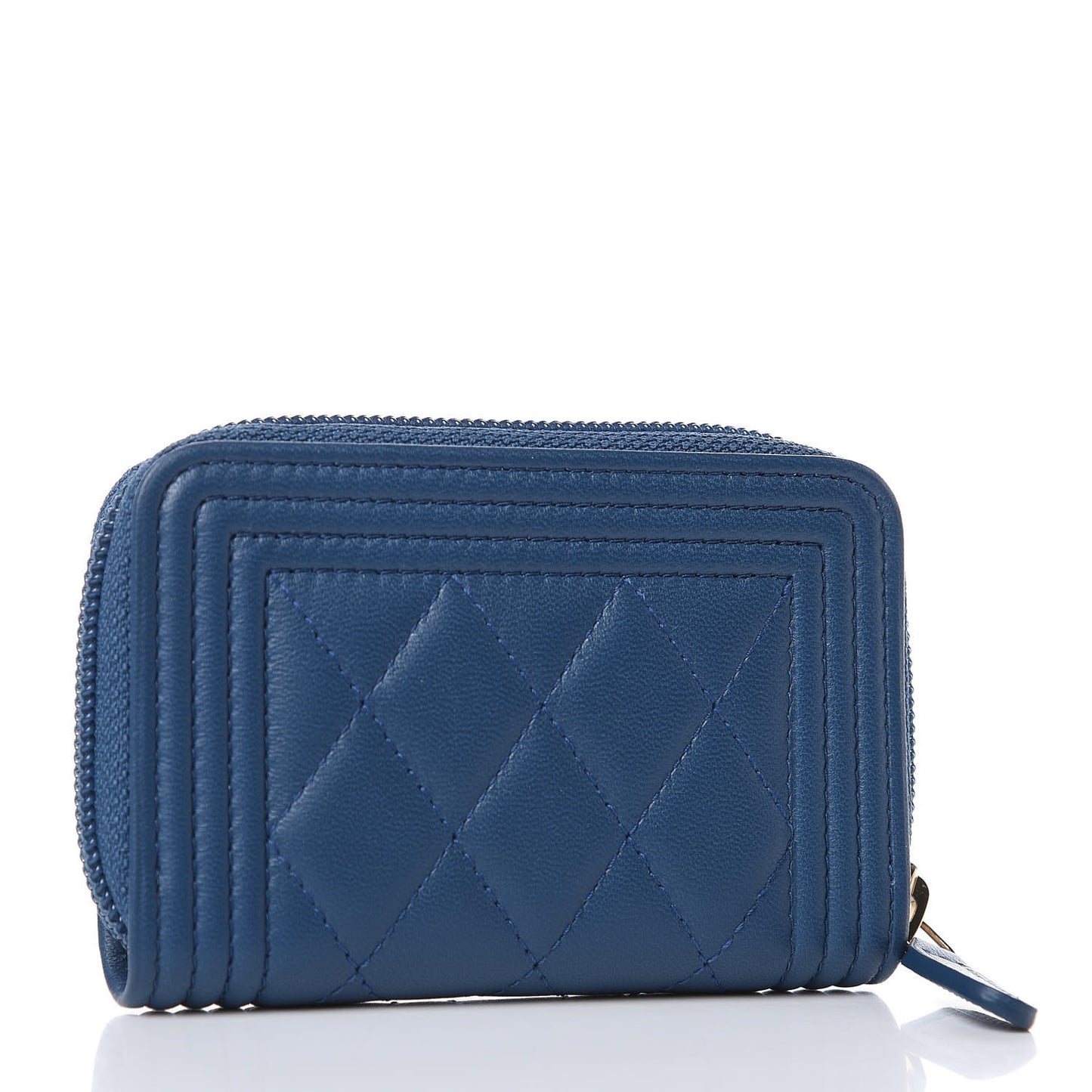 Lambskin Quilted Boy Zip Around Coin Purse Wallet Blue