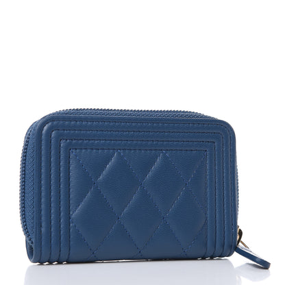 Chanel Lambskin Quilted Boy Zip Around Coin Purse Wallet Blue 3 of 8