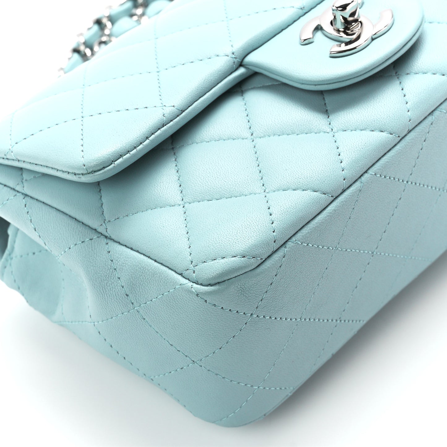 Lambskin Quilted Mini Rectangular Flap Light Blue
