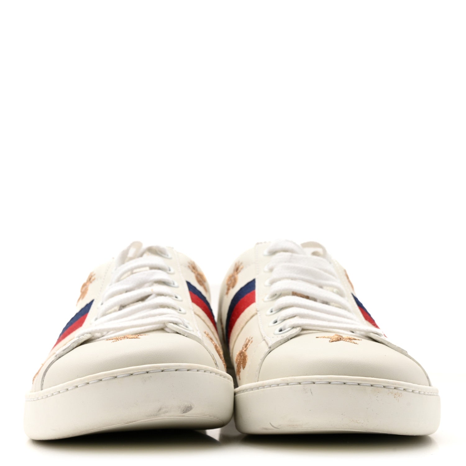 Gucci Calfskin Bee Star Embroidered Sylvie Web Ace Sneakers 38 White 3 of 13