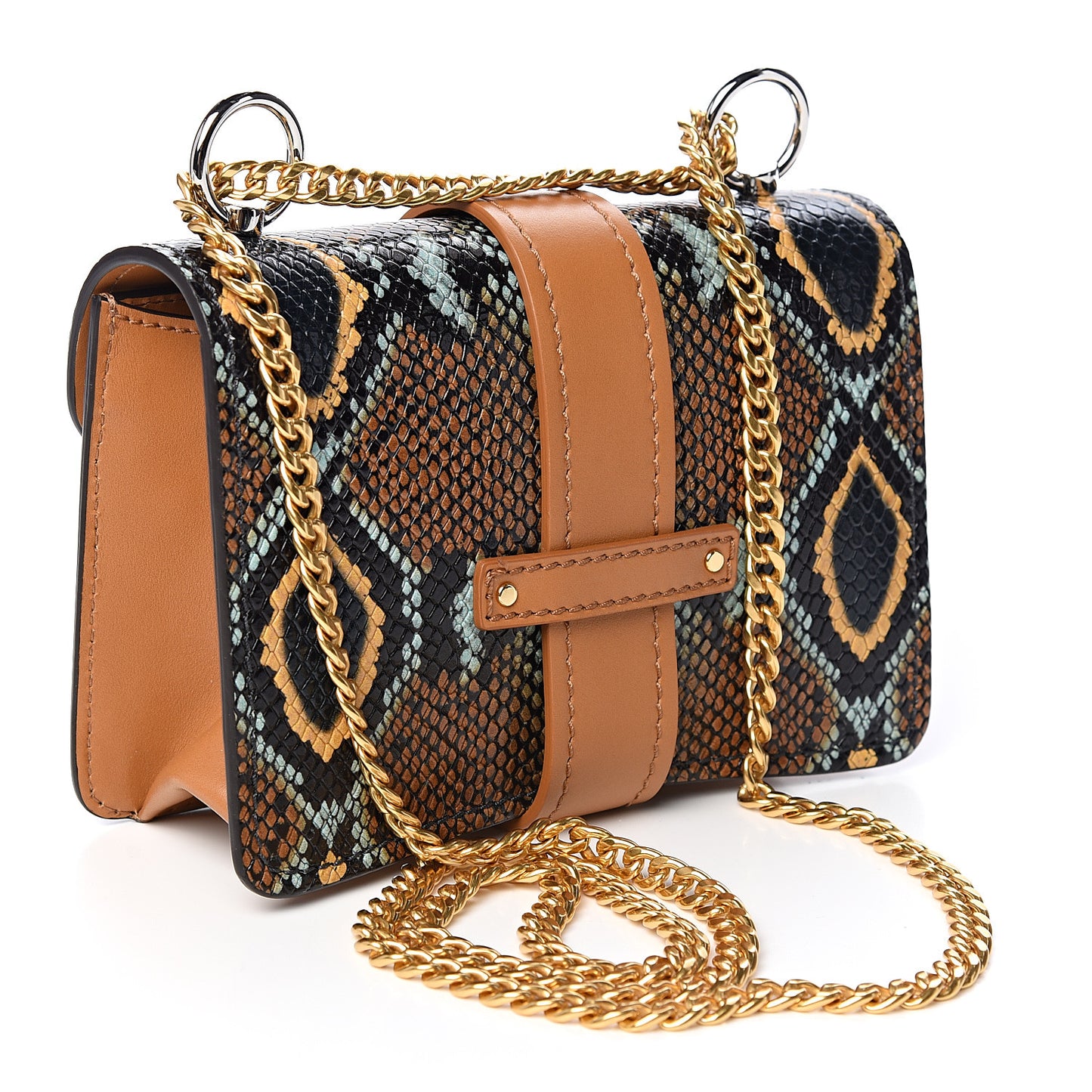Python Embossed Shiny Calfskin Mini Aby Chain Shoulder Bag Faded Blue