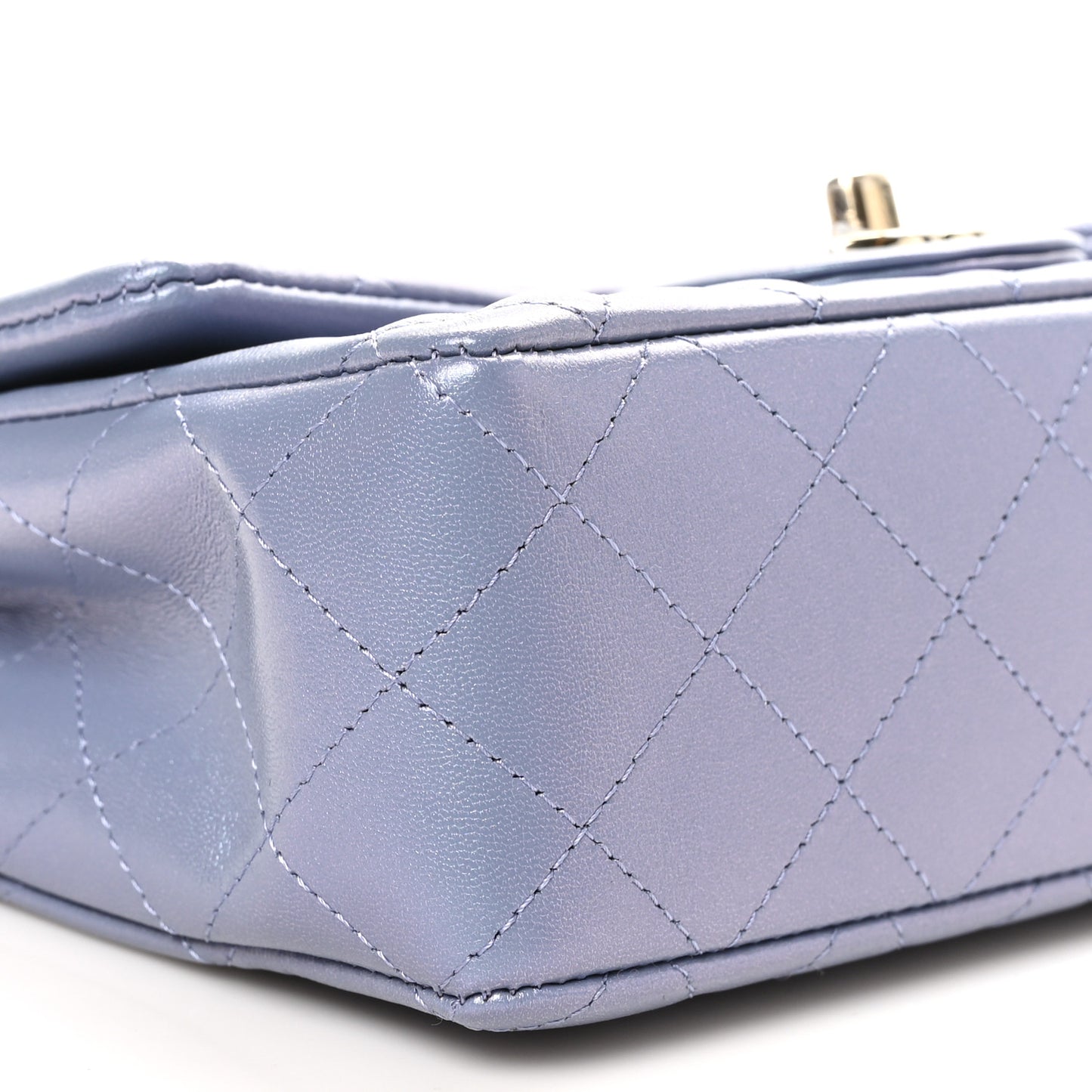 Iridescent Lambskin Quilted Mini Rectangular Flap Light Purple
