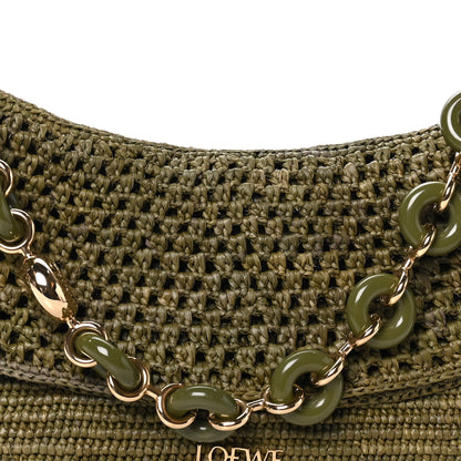 Loewe Raffia Calfskin Donut Chain Medium Ola Shoulder Bag Dark Khaki 7 of 9