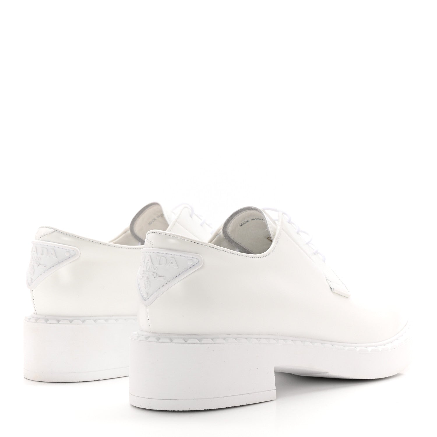Prada Spazzolato Rubber Triangle Logo 50mm Derby Loafers 40 White 4 of 11