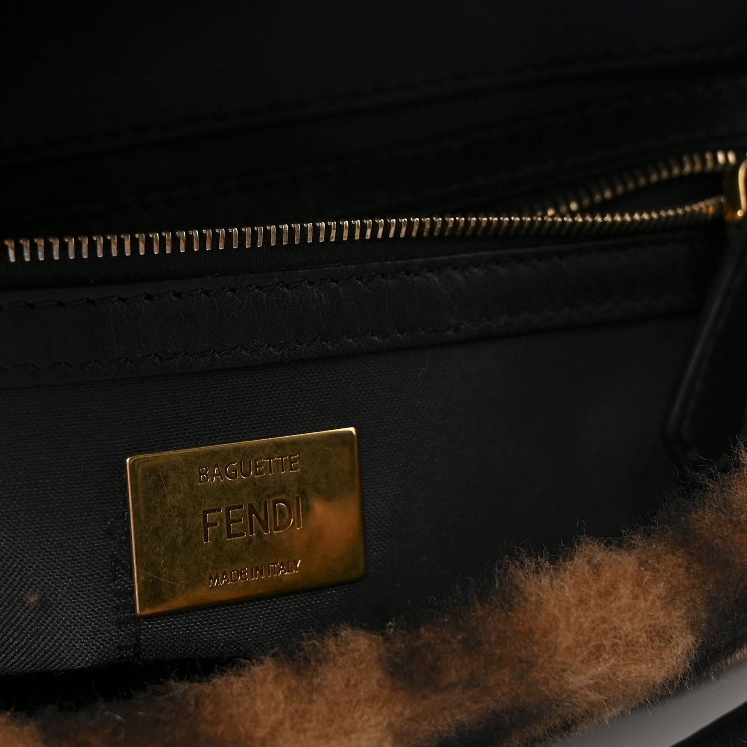Fendi Shearling Vitello Dolce Macro FF 1974 Baguette Tobacco Black 6 of 9