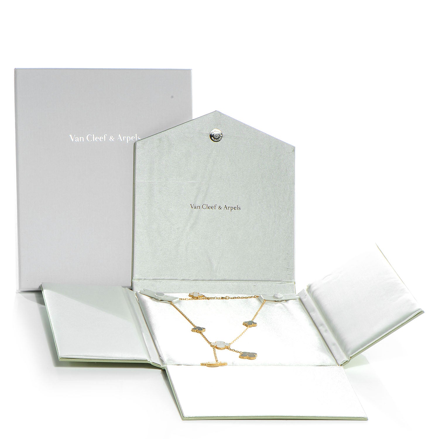 Van Cleef & Arpels 18K Yellow Gold Mother of Pearl Onyx 6 Motifs Magic Alhambra Necklace 7 of 7