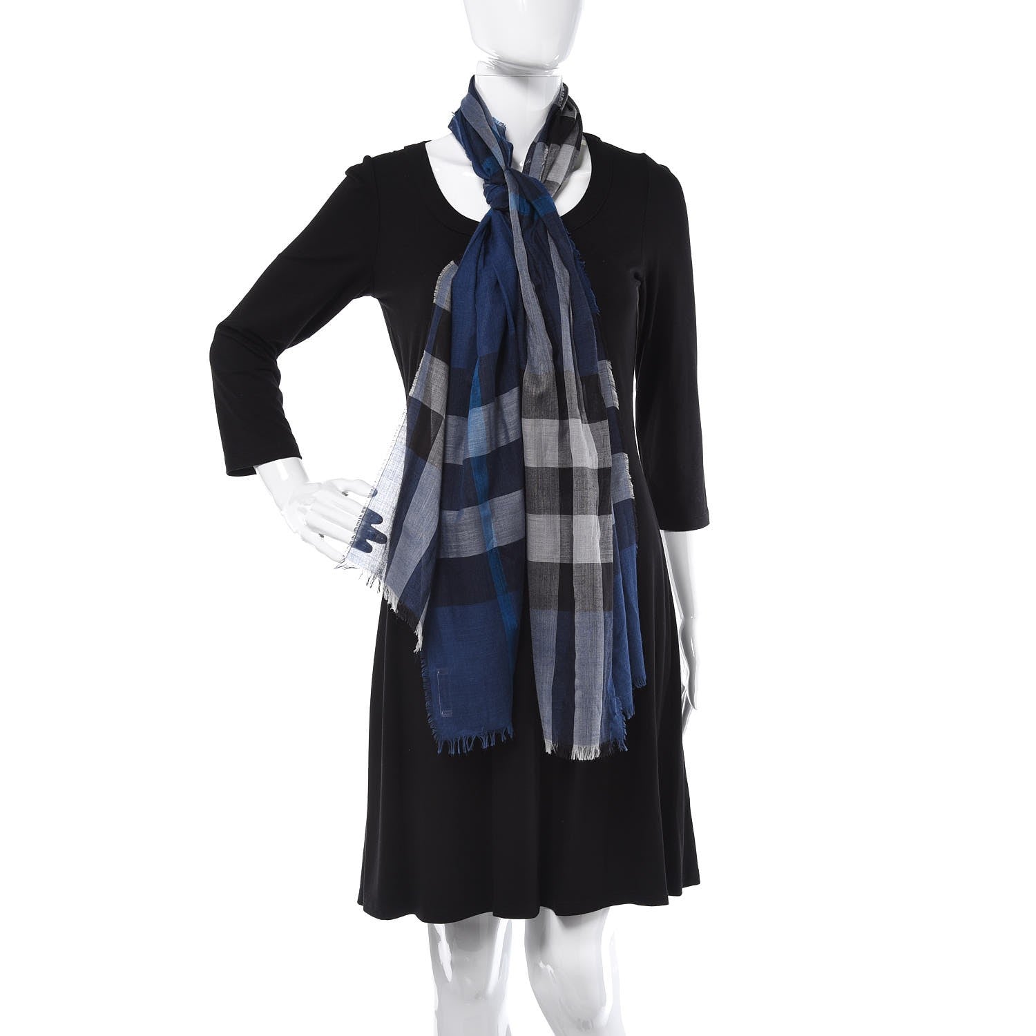 Burberry Silk Cashmere Half Mega Check Scarf Cobalt Blue 2 of 4