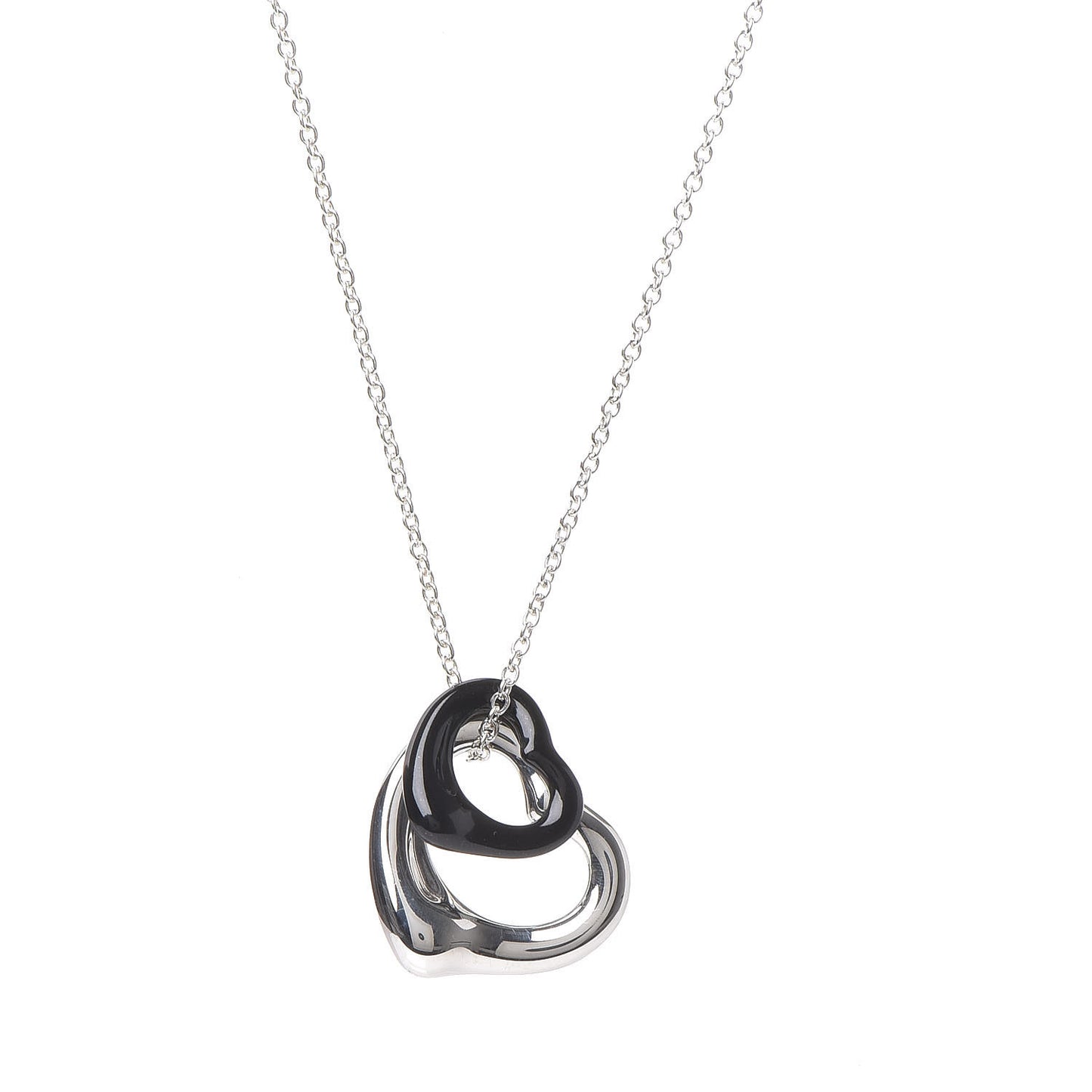 Sterling Silver Black Jade Elsa Peretti Open Heart Pendant Necklace