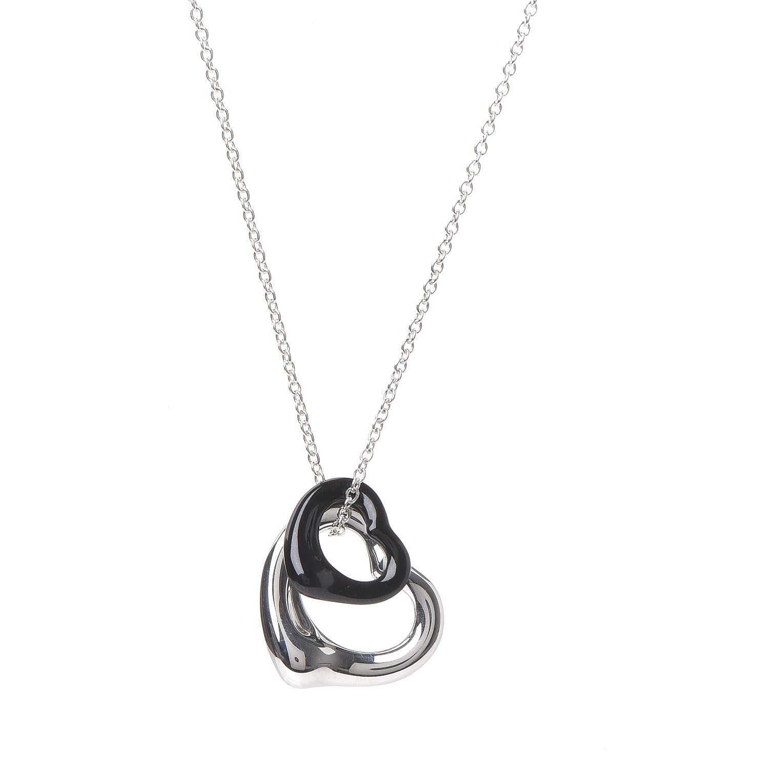 Tiffany Sterling Silver Black Jade Elsa Peretti Open Heart Pendant Necklace 4 of 7