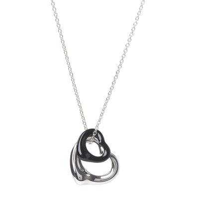 Tiffany Sterling Silver Black Jade Elsa Peretti Open Heart Pendant Necklace 4 of 7