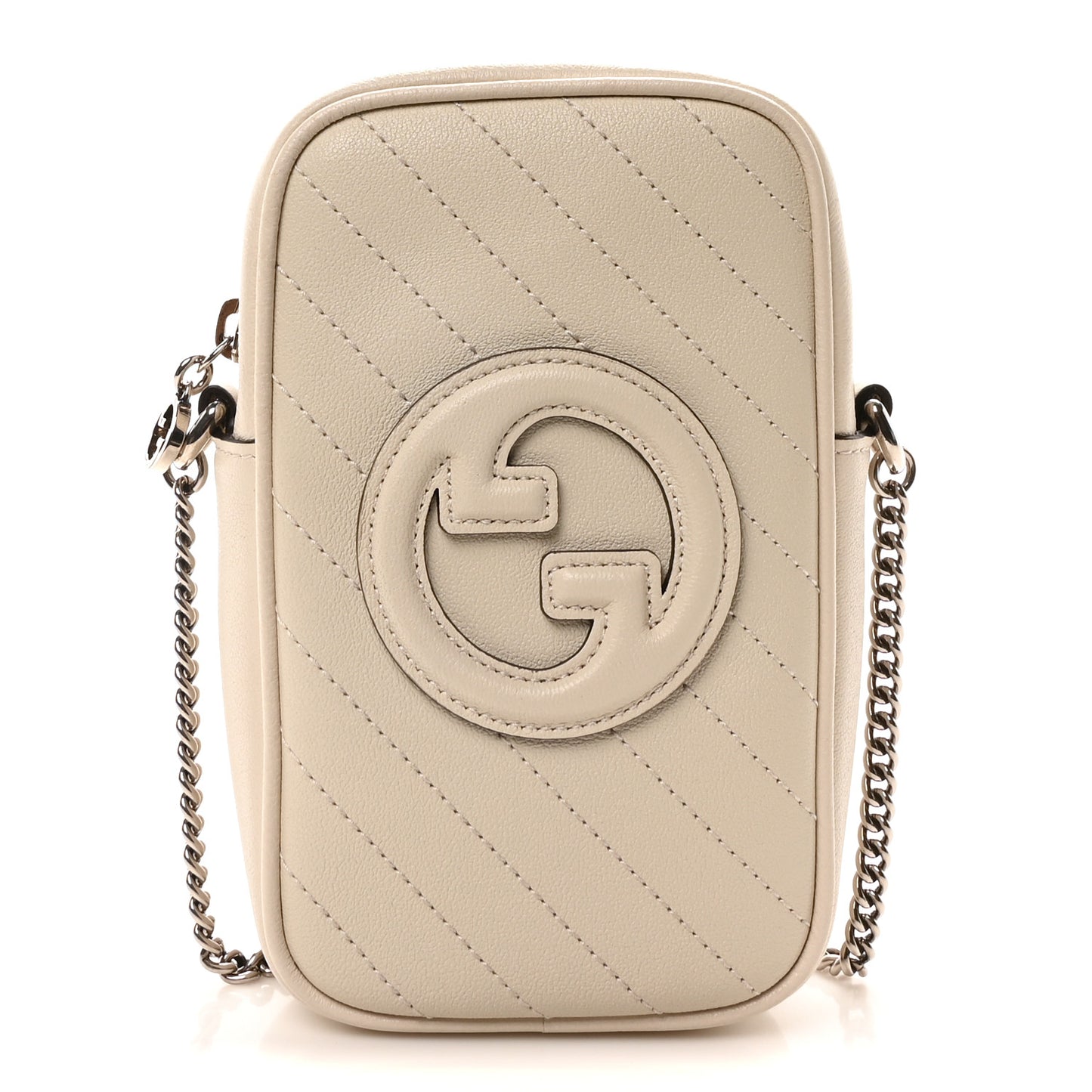Sakai Be Green Calfskin Diagonal Stitched Mini Blondie Vertical Shoulder Bag Mystic White