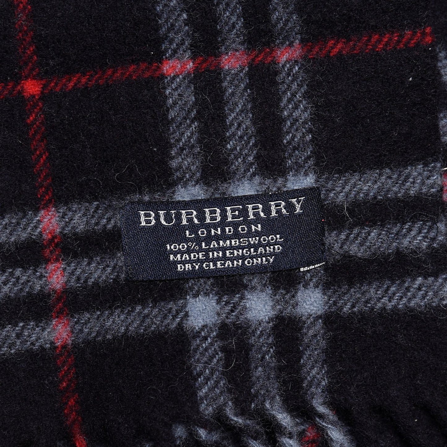 Lambswool Check Fringe Scarf Navy