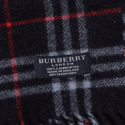 Burberry Lambswool Check Fringe Scarf Navy 4 of 4
