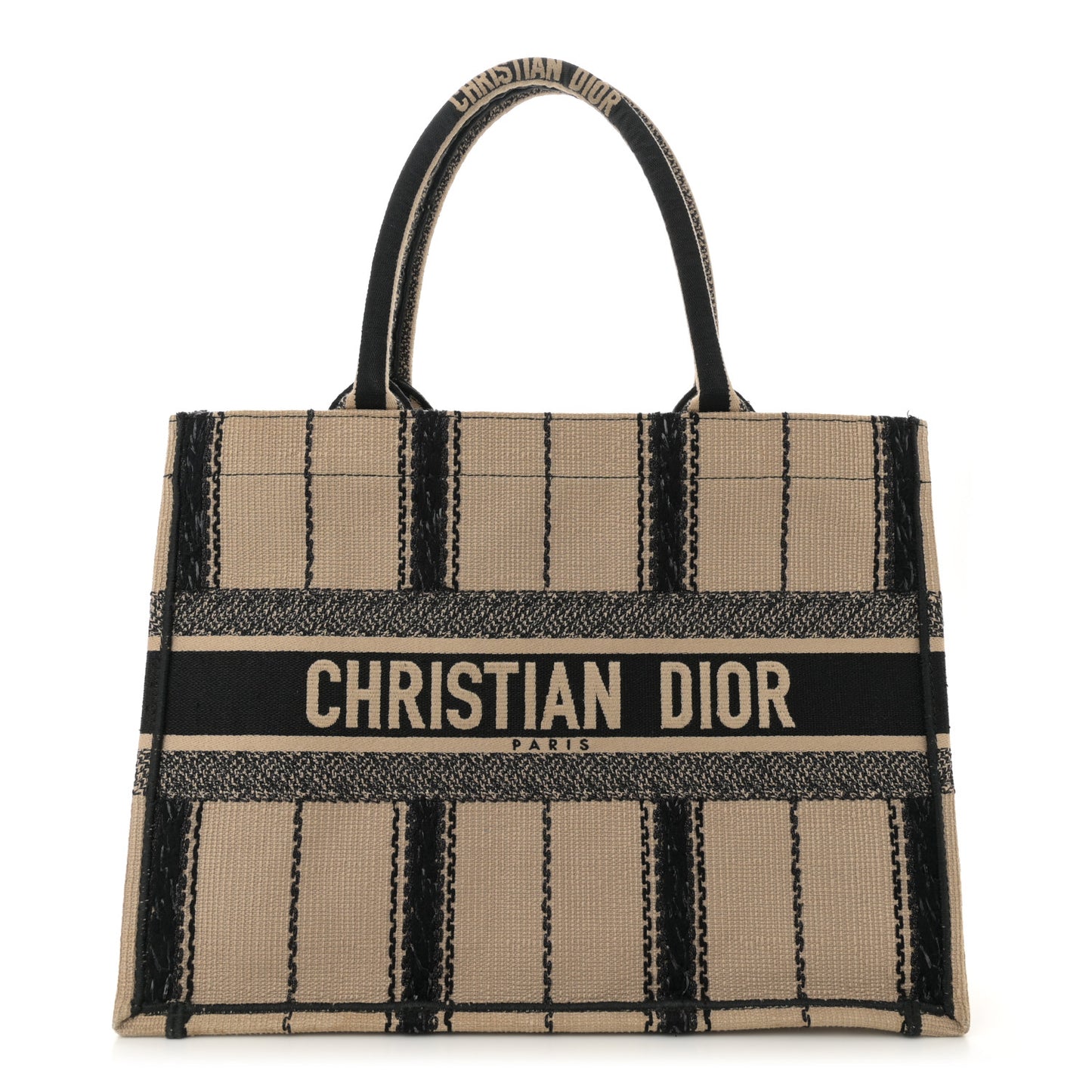 Canvas Embroidered Medium Bayadere Book Tote Black Beige