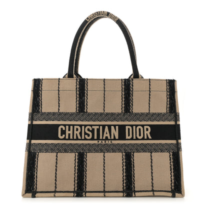 Christian Dior Canvas Embroidered Medium Bayadere Book Tote Black Beige 1 of 13