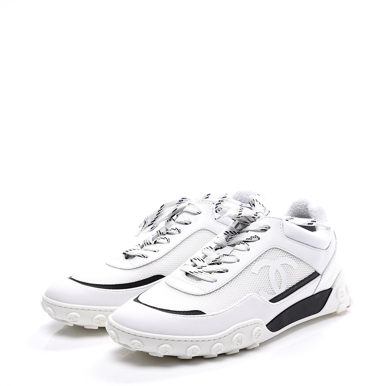 Chanel Calfskin Mesh Lycra Womens Logo Sneakers 38.5 White 2 of 11