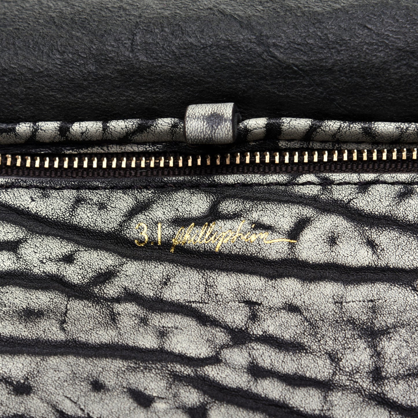 Shark Embossed Calfskin 31 Hour Bag Black Cream