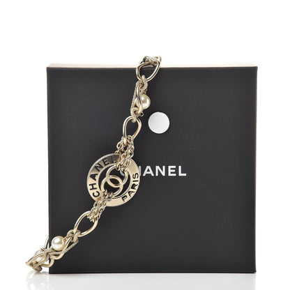 Chanel Metal Pearl Chain CC Paris Pendant Necklace Light Gold 5 of 5