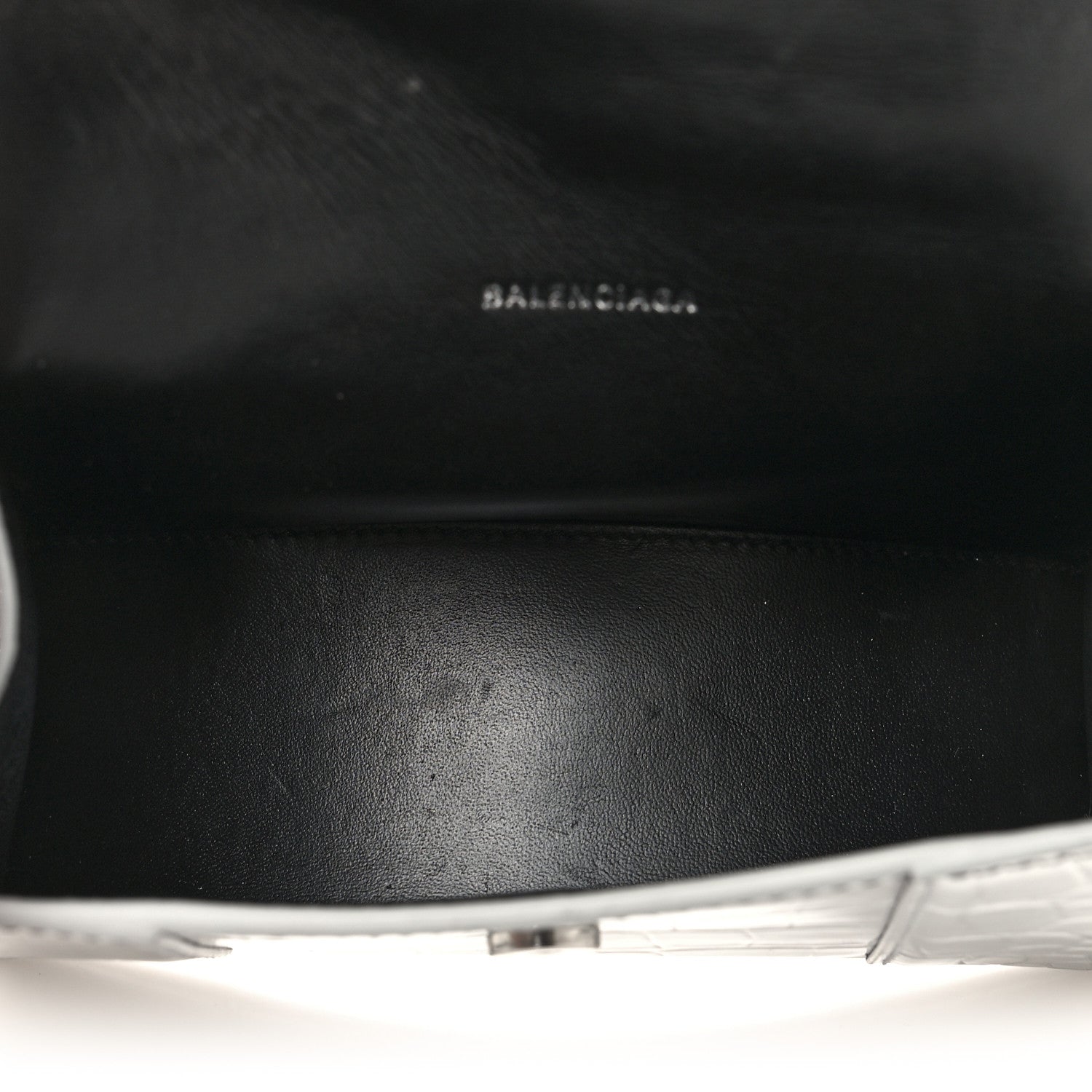 Balenciaga Metallic Calfskin Crocodile Embossed Crystal Hourglass Top Handle Bag XS Silver 5 of 10
