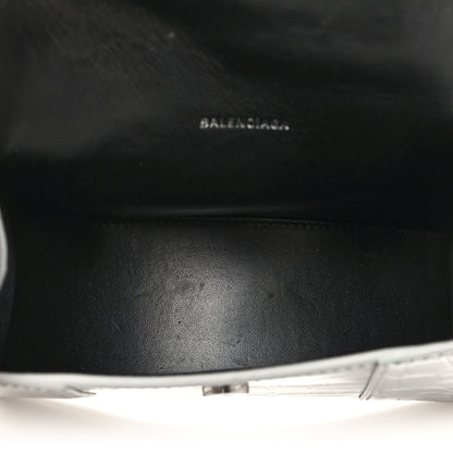 Balenciaga Metallic Calfskin Crocodile Embossed Crystal Hourglass Top Handle Bag XS Silver 5 of 10