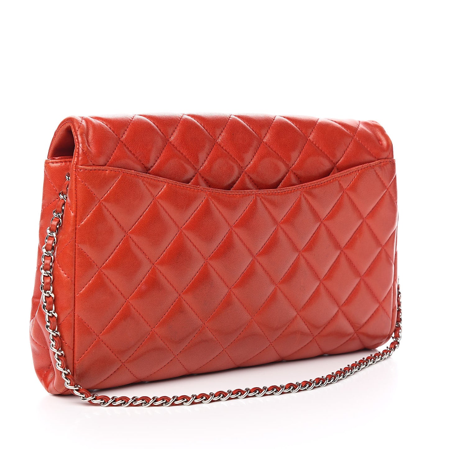 Lambskin Quilted Clutch With Chain Flap Red